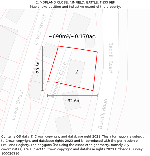 2, MORLAND CLOSE, NINFIELD, BATTLE, TN33 9EF: Plot and title map