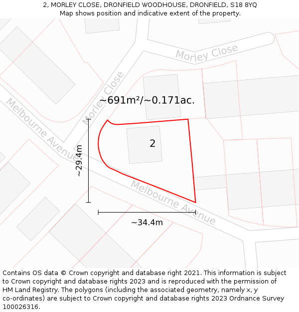 2, MORLEY CLOSE, DRONFIELD WOODHOUSE, DRONFIELD, S18 8YQ: Plot and title map