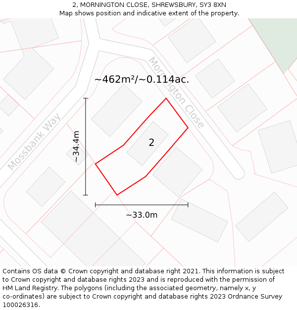 2, MORNINGTON CLOSE, SHREWSBURY, SY3 8XN: Plot and title map