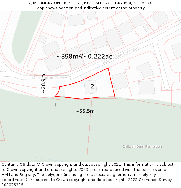2, MORNINGTON CRESCENT, NUTHALL, NOTTINGHAM, NG16 1QE: Plot and title map