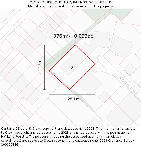 2, MORRIS RISE, CHINEHAM, BASINGSTOKE, RG24 8LD: Plot and title map