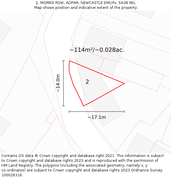 2, MORRIS ROW, ADPAR, NEWCASTLE EMLYN, SA38 9EL: Plot and title map
