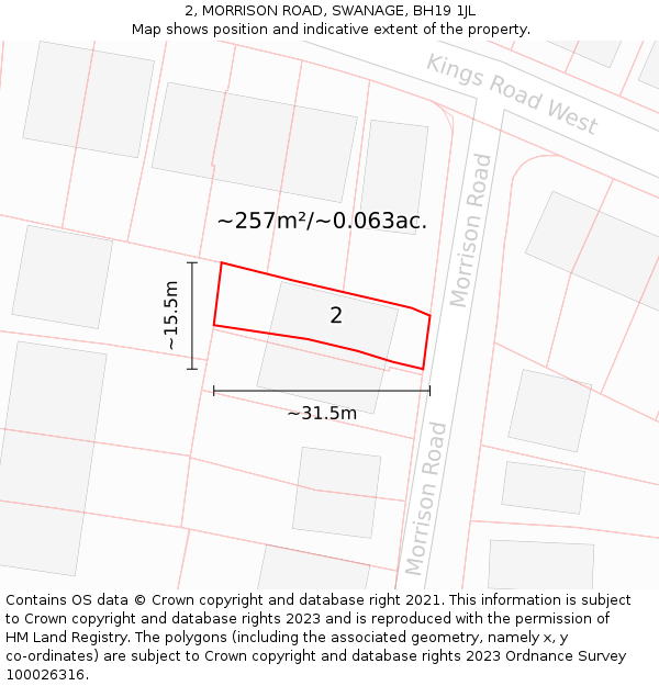 2, MORRISON ROAD, SWANAGE, BH19 1JL: Plot and title map