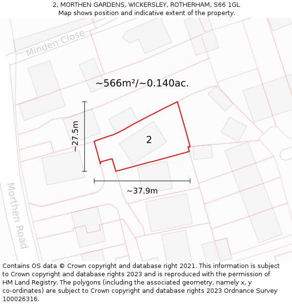 2, MORTHEN GARDENS, WICKERSLEY, ROTHERHAM, S66 1GL: Plot and title map