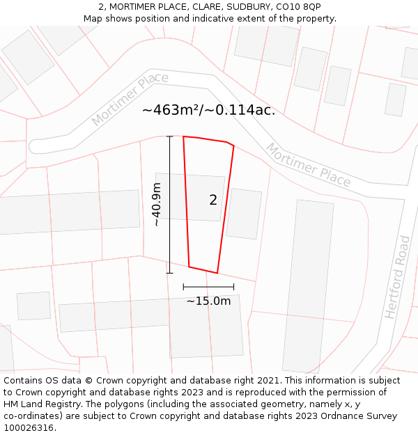 2, MORTIMER PLACE, CLARE, SUDBURY, CO10 8QP: Plot and title map