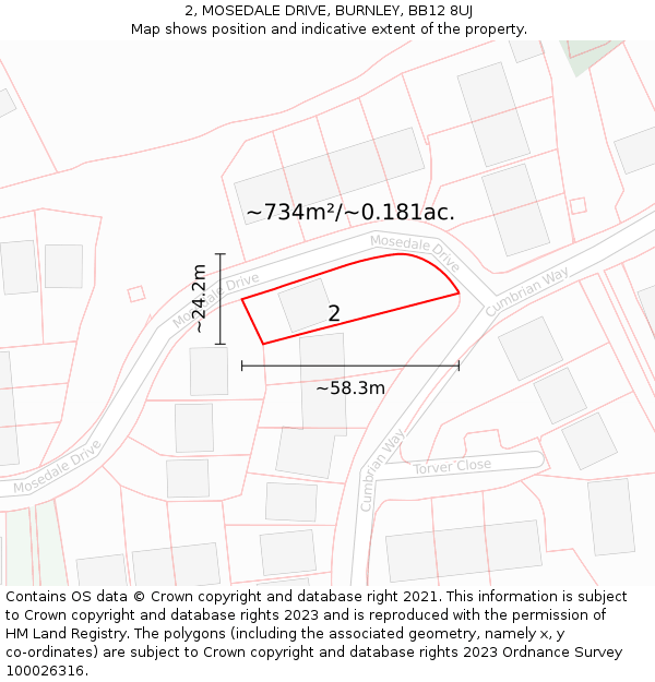 2, MOSEDALE DRIVE, BURNLEY, BB12 8UJ: Plot and title map