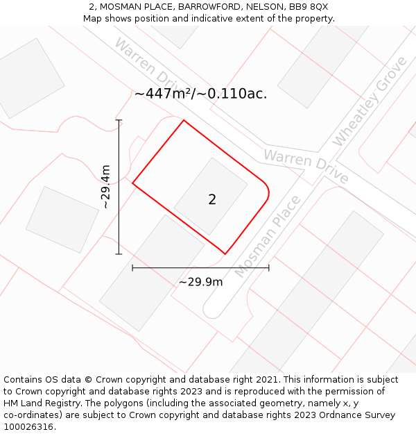 2, MOSMAN PLACE, BARROWFORD, NELSON, BB9 8QX: Plot and title map