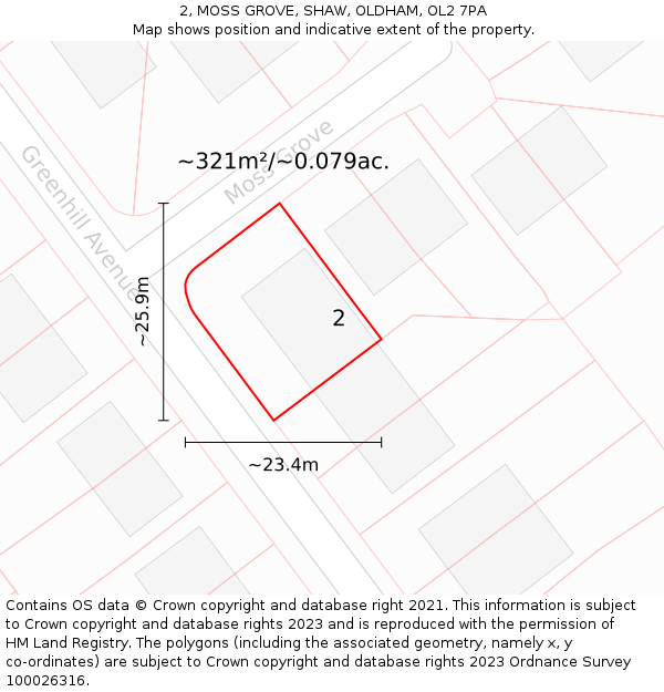 2, MOSS GROVE, SHAW, OLDHAM, OL2 7PA: Plot and title map