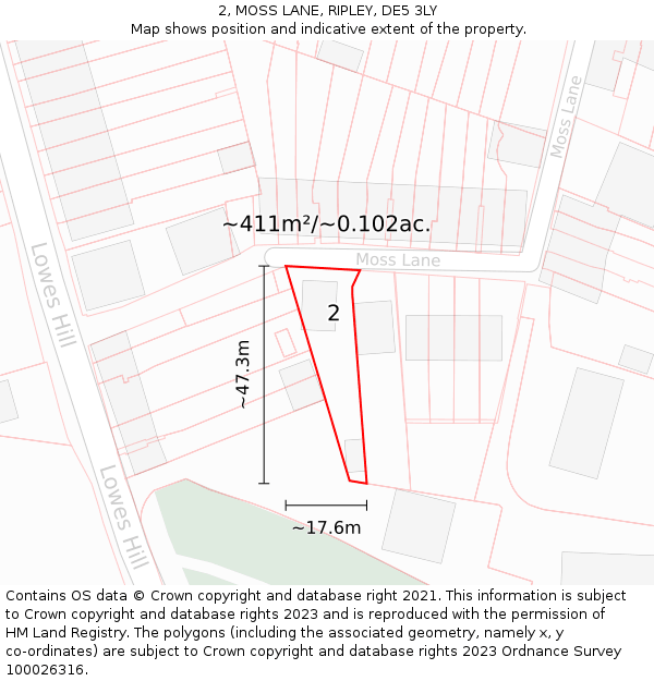 2, MOSS LANE, RIPLEY, DE5 3LY: Plot and title map