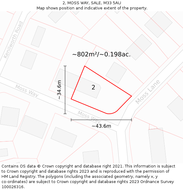 2, MOSS WAY, SALE, M33 5AU: Plot and title map