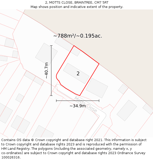 2, MOTTS CLOSE, BRAINTREE, CM7 5RT: Plot and title map