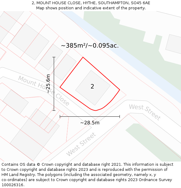 2, MOUNT HOUSE CLOSE, HYTHE, SOUTHAMPTON, SO45 6AE: Plot and title map