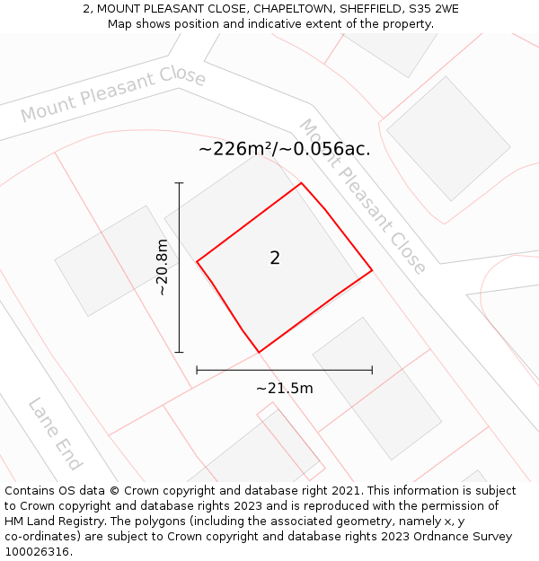 2, MOUNT PLEASANT CLOSE, CHAPELTOWN, SHEFFIELD, S35 2WE: Plot and title map