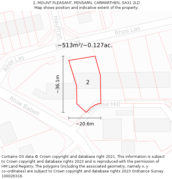 2, MOUNT PLEASANT, PENSARN, CARMARTHEN, SA31 2LD: Plot and title map