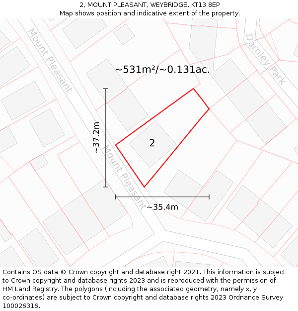 2, MOUNT PLEASANT, WEYBRIDGE, KT13 8EP: Plot and title map
