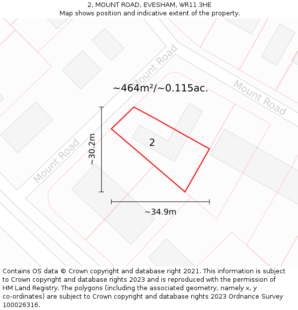 2, MOUNT ROAD, EVESHAM, WR11 3HE: Plot and title map
