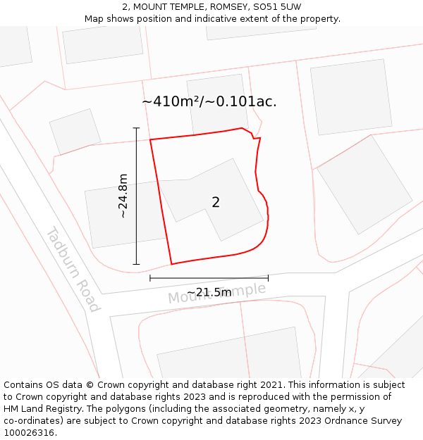 2, MOUNT TEMPLE, ROMSEY, SO51 5UW: Plot and title map