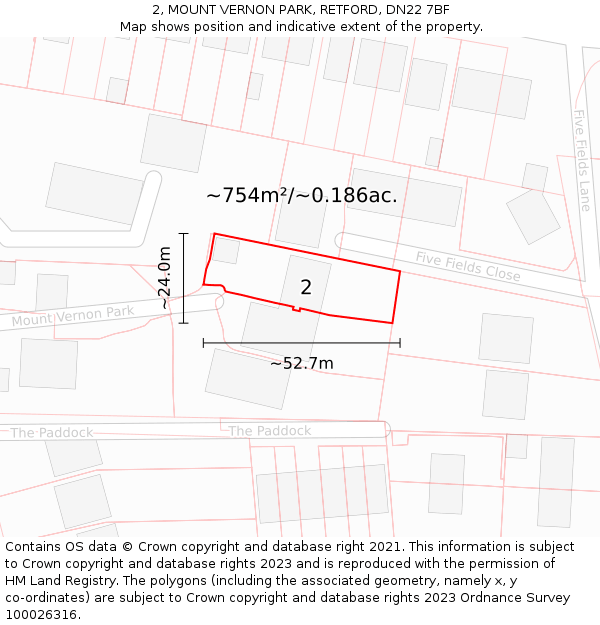 2, MOUNT VERNON PARK, RETFORD, DN22 7BF: Plot and title map