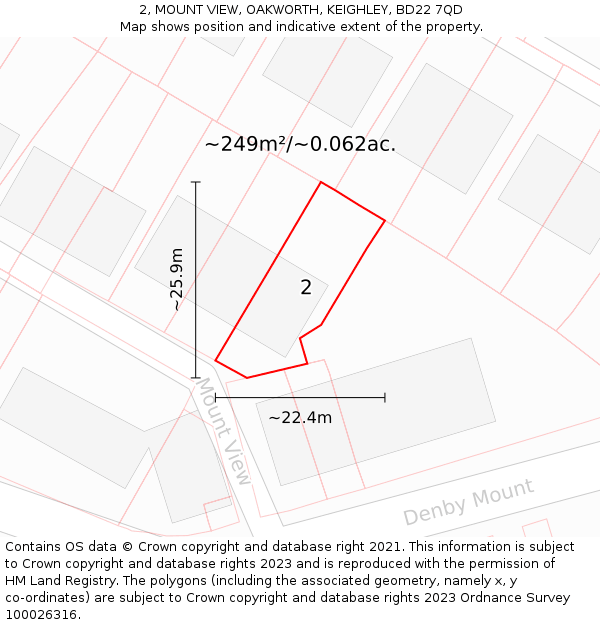 2, MOUNT VIEW, OAKWORTH, KEIGHLEY, BD22 7QD: Plot and title map