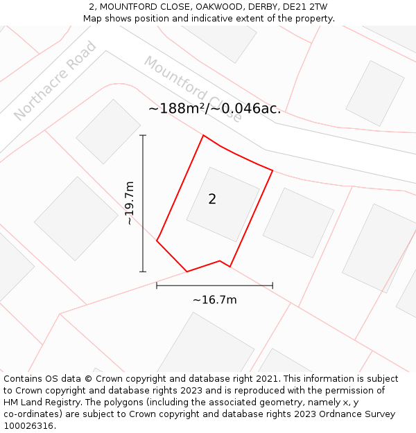 2, MOUNTFORD CLOSE, OAKWOOD, DERBY, DE21 2TW: Plot and title map