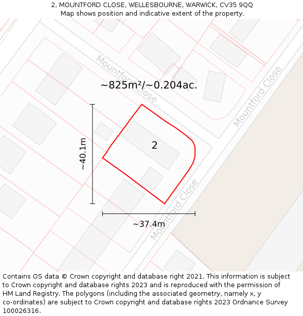 2, MOUNTFORD CLOSE, WELLESBOURNE, WARWICK, CV35 9QQ: Plot and title map