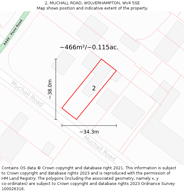 2, MUCHALL ROAD, WOLVERHAMPTON, WV4 5SE: Plot and title map