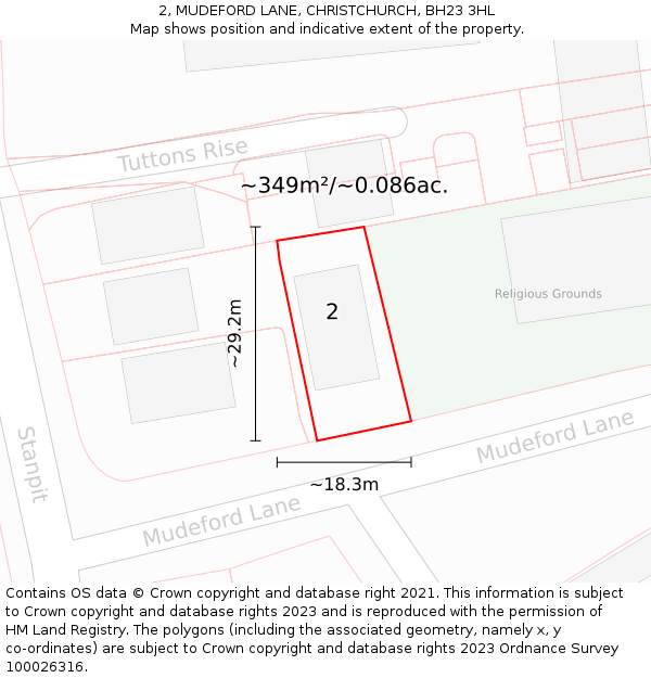 2, MUDEFORD LANE, CHRISTCHURCH, BH23 3HL: Plot and title map