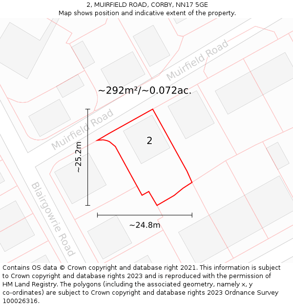 2, MUIRFIELD ROAD, CORBY, NN17 5GE: Plot and title map