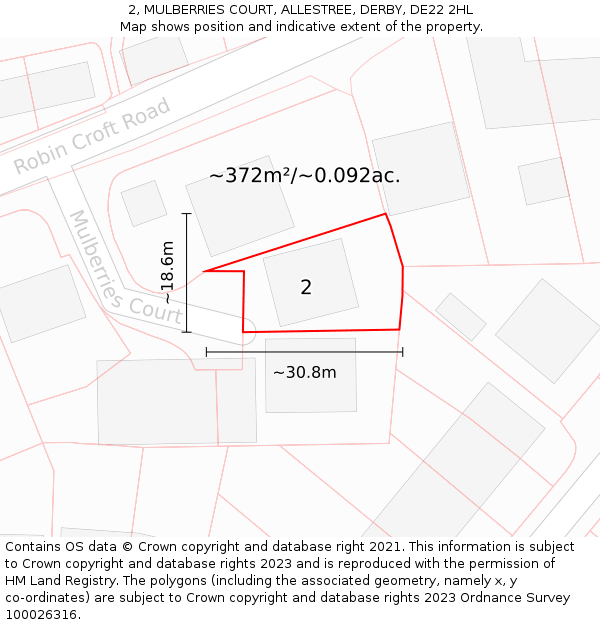 2, MULBERRIES COURT, ALLESTREE, DERBY, DE22 2HL: Plot and title map