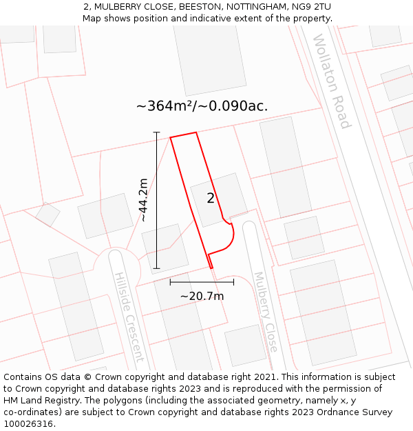 2, MULBERRY CLOSE, BEESTON, NOTTINGHAM, NG9 2TU: Plot and title map