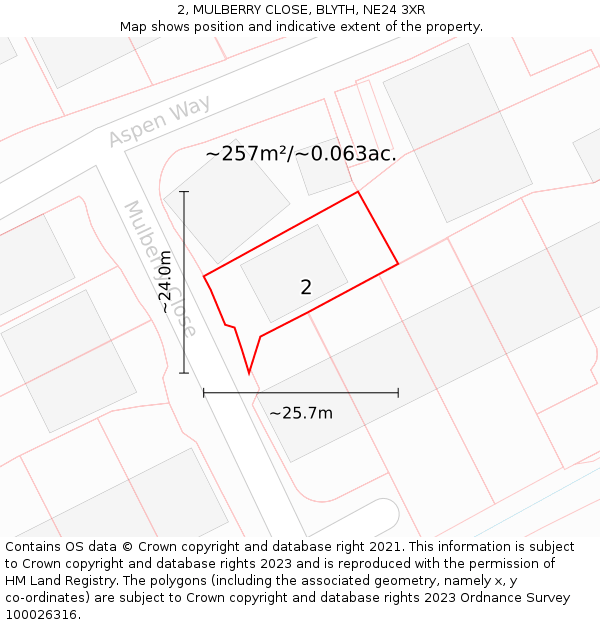 2, MULBERRY CLOSE, BLYTH, NE24 3XR: Plot and title map