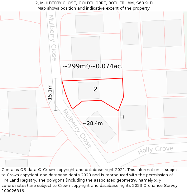 2, MULBERRY CLOSE, GOLDTHORPE, ROTHERHAM, S63 9LB: Plot and title map