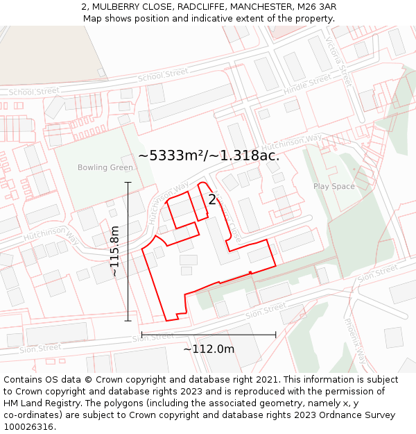 2, MULBERRY CLOSE, RADCLIFFE, MANCHESTER, M26 3AR: Plot and title map