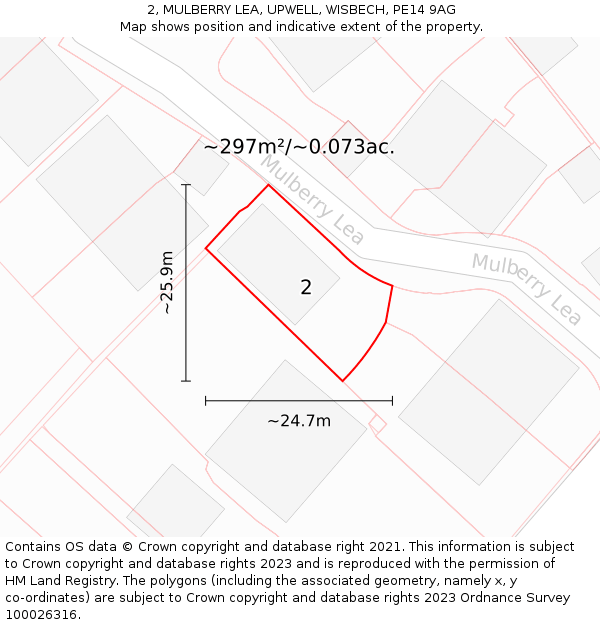 2, MULBERRY LEA, UPWELL, WISBECH, PE14 9AG: Plot and title map