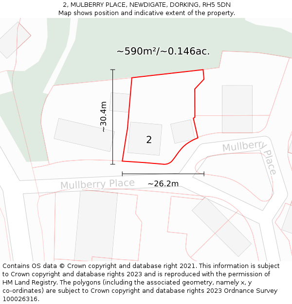 2, MULBERRY PLACE, NEWDIGATE, DORKING, RH5 5DN: Plot and title map