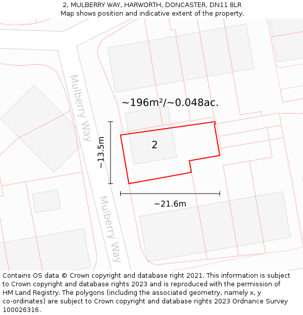 2, MULBERRY WAY, HARWORTH, DONCASTER, DN11 8LR: Plot and title map