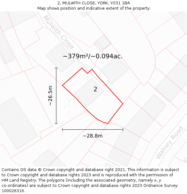 2, MULWITH CLOSE, YORK, YO31 1BA: Plot and title map