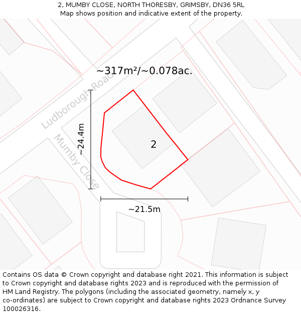 2, MUMBY CLOSE, NORTH THORESBY, GRIMSBY, DN36 5RL: Plot and title map