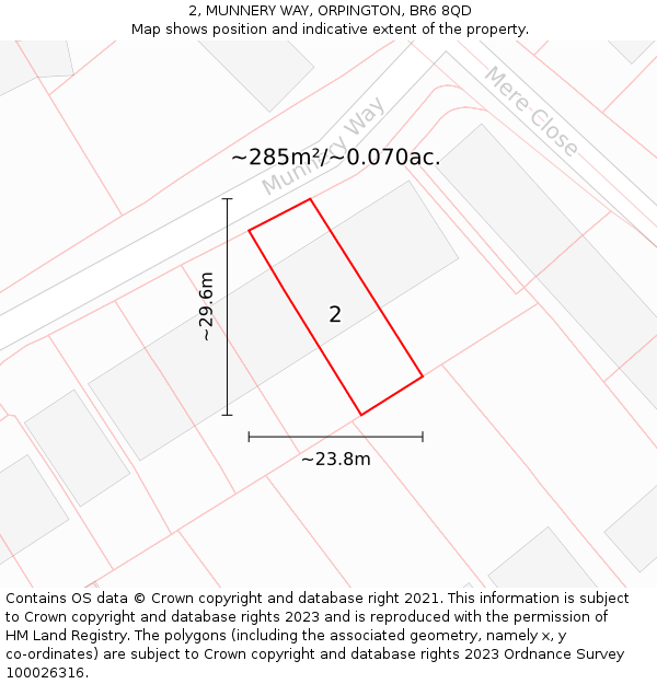 2, MUNNERY WAY, ORPINGTON, BR6 8QD: Plot and title map