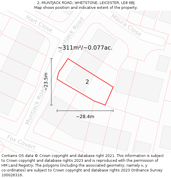 2, MUNTJACK ROAD, WHETSTONE, LEICESTER, LE8 6BJ: Plot and title map