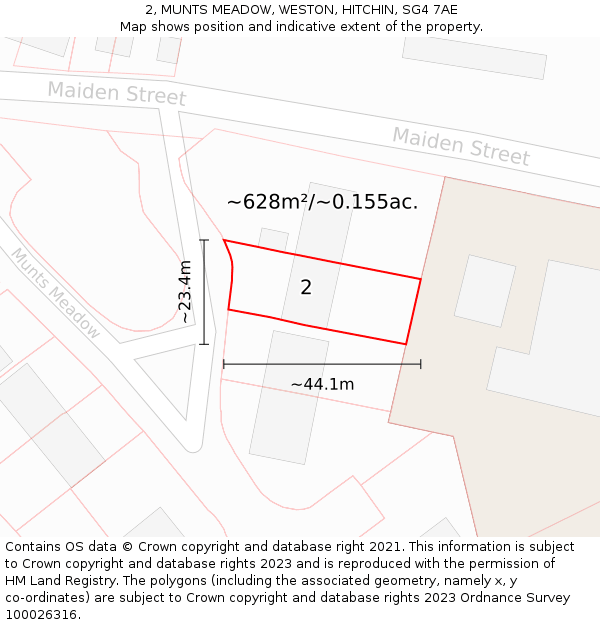 2, MUNTS MEADOW, WESTON, HITCHIN, SG4 7AE: Plot and title map