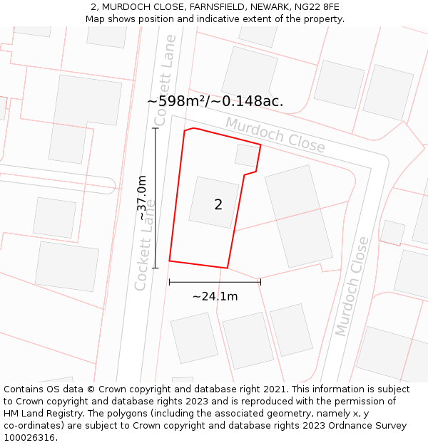 2, MURDOCH CLOSE, FARNSFIELD, NEWARK, NG22 8FE: Plot and title map