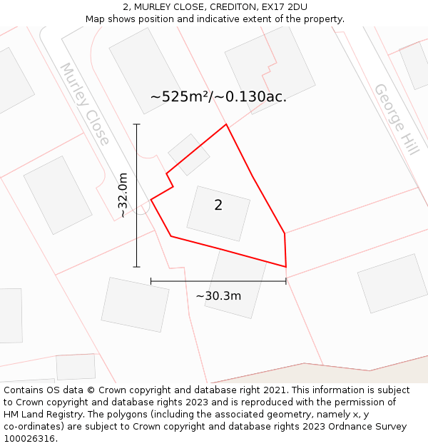 2, MURLEY CLOSE, CREDITON, EX17 2DU: Plot and title map