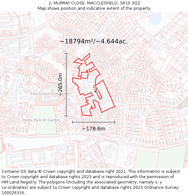 2, MURRAY CLOSE, MACCLESFIELD, SK10 3QZ: Plot and title map