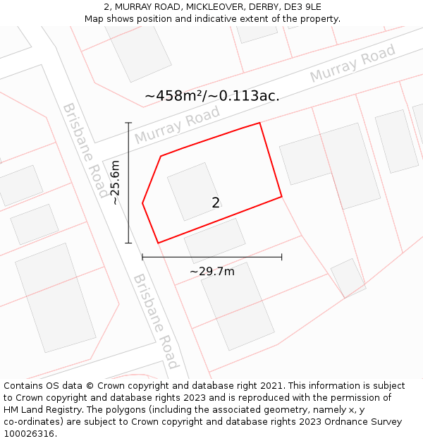 2, MURRAY ROAD, MICKLEOVER, DERBY, DE3 9LE: Plot and title map