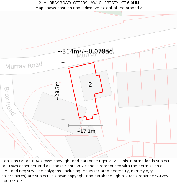 2, MURRAY ROAD, OTTERSHAW, CHERTSEY, KT16 0HN: Plot and title map