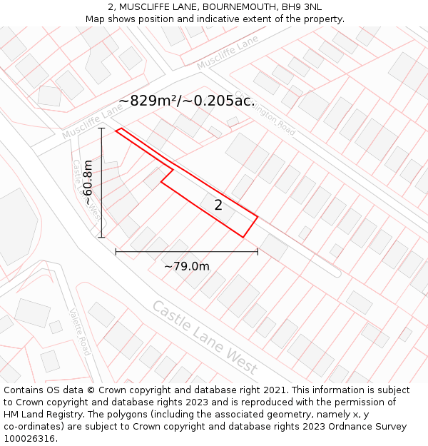 2, MUSCLIFFE LANE, BOURNEMOUTH, BH9 3NL: Plot and title map