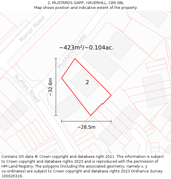 2, MUSTARDS GAPP, HAVERHILL, CB9 0BL: Plot and title map