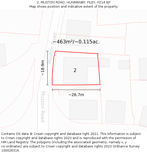 2, MUSTON ROAD, HUNMANBY, FILEY, YO14 0JY: Plot and title map