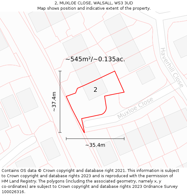 2, MUXLOE CLOSE, WALSALL, WS3 3UD: Plot and title map